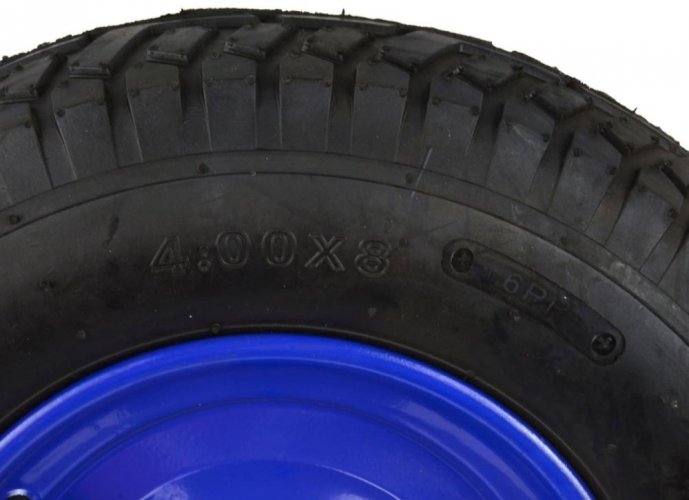 Aufblasbares Rad mit Lagern, Loch 12 mm, Durchmesser 39 cm, Breite 8,5 cm, blau, mit Achse