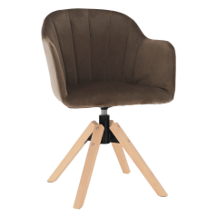 Vrtljivi fotelj, blago žamet, sivo-rjav taupe/bukev, DALIO