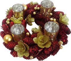 Veniec MagicHome Vianoce, adventný, červený, 37x37x9 cm