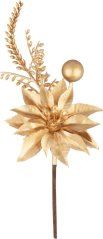 Vetvička MagicHome Vianoce, s kvetom poinsettia, zlatá, 24 cm