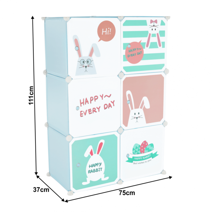 Modularer Kinderschrank, blau/Kindermuster, EDRIN