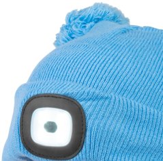 Strend Pro otroška kapa modra M, s cofi, 4x SMD LED, USB polnjenje