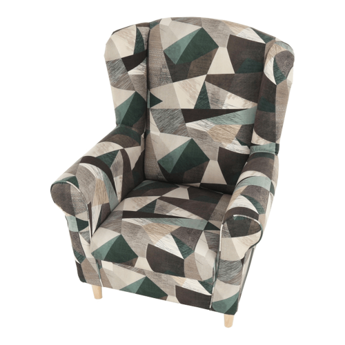 Fotelja, tkanina smeđe-zeleni uzorak, CHARLOT