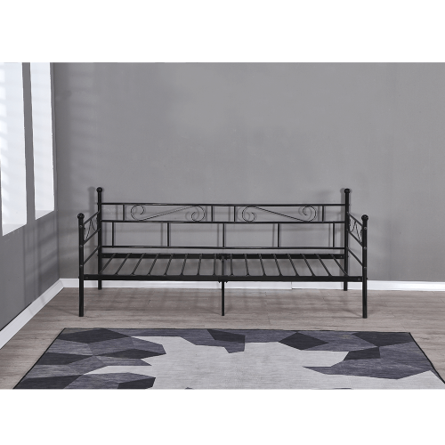 Sofa metalowa - pojedyncze łóżko, czarna, 90x200, ROZALI