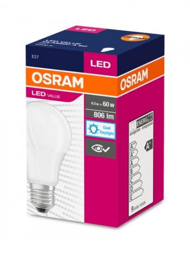 Ziarovka OSRAM® LED FR 060 (ean6873) non-dim, 8,5W/865 E27 6500K Vrijednost CLASSIC A
