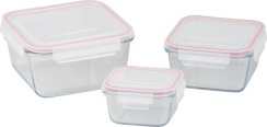Słoiki MagicHome, zestaw 3 szt., szkło, prostokątne, z pokrywką, 450/1000/1900 ml