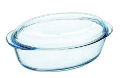 Ovális lábas fedővel, 33x20x13cm, 3,1L+1L, átlátszó üveg PYREX, megerősített csomagolás KLC
