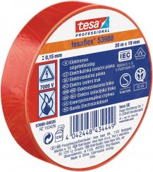 tesa® PRO tesaflex® trak, električna izolacija, lepilo, sPVC, 19 mm, rdeč, L-20 m