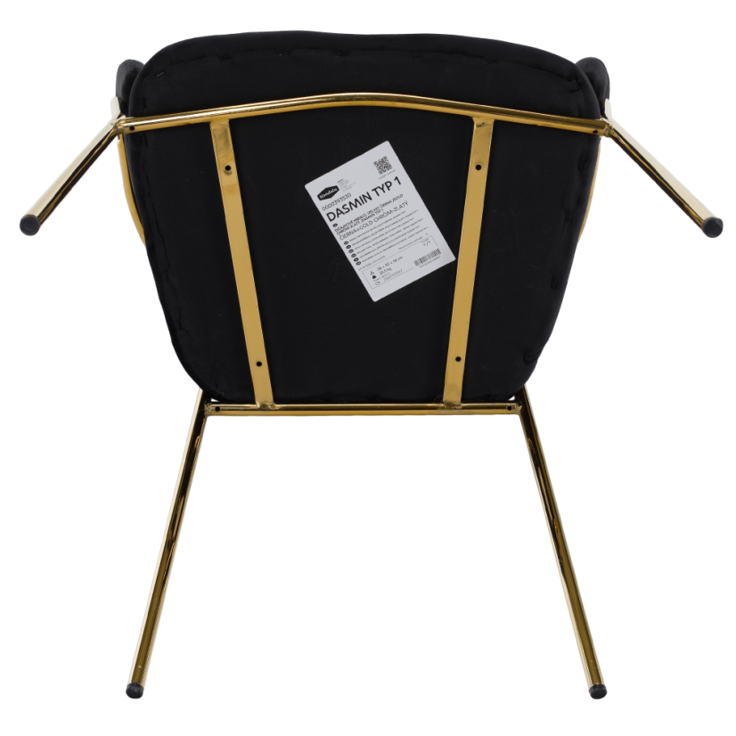 Designer-Esszimmerstuhl, schwarzer Samtstoff/Gold-Chrom-Gold, DASMIN TYP 1