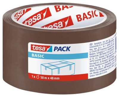 Paska tesa® BASIC, balící, lepící, hnědá, 48 mm, L-50m