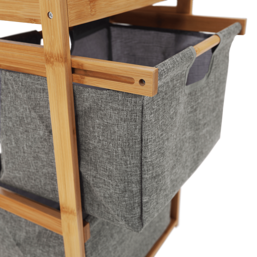 Regal, lackierter Bambus/grauer Stoff, KELANA (akce)