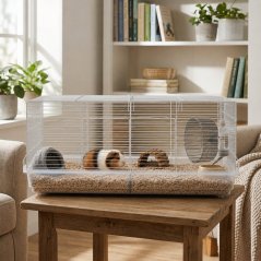 Rágcsálóketrec tengerimalacok és nyulak számára, 80 cm, hordozófogantyúkkal, fehér, Petsi (akce)