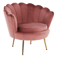 Fotelj v stilu Art-deco, roza Blago Velvet/zlato krom-zlato, NOBLIN