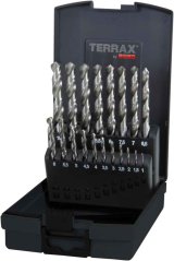 set de 19 piese de burghie pentru metal 1-10 mm, șlefuite, cutie de plastic, TERRAX