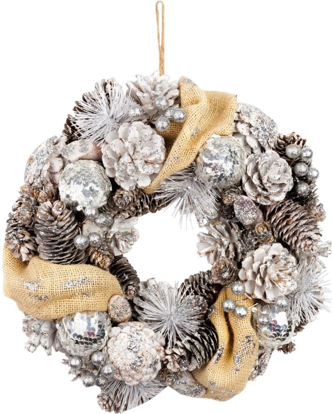 MagicHome Weihnachtskranz, natur, creme, hängend, 33x9 cm