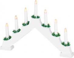 Świecznik świąteczny MagicHome, 7x LED ciepły biały, biały, 2xAA, wnętrze, 39x4,5x29 cm