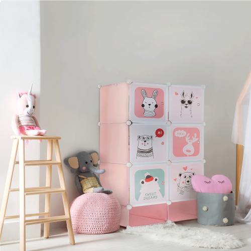 Modularna omara za otroke, roza/otroški vzorec, NORME