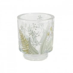 Suport de lumanare pentru o lumanare de ceai 9x10 cm design flori de sticla