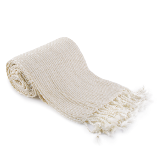 TEMPO-KONDELA TAVAU, pletená deka so strapcami, béžová/vzor, 150x200 cm