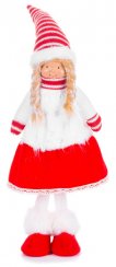 Figura MagicHome Crăciun, Fată în rochie, material, roșu-alb, 17x13x48 cm