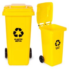 Sárga műanyag hulladékgyűjtő 120L kerekekkel