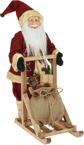 Figur Weihnachtsmann auf Schlitten 25x30x45 cm rot