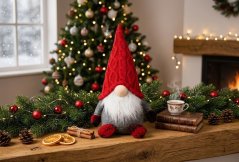 MagicHome Weihnachtsfigur, Elfe mit kurzen Beinen, Stoff, rotgrau, 23x16x36 cm