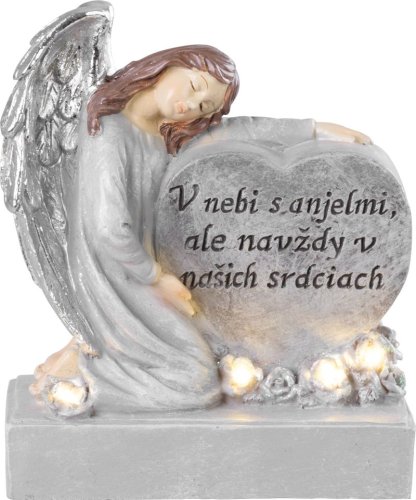 Dekoracja MagicHome, Anioł z sercem, polyresin, solar, na grób, 17,5x9,5x20 cm