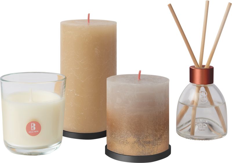 Set Bolsius, Home sweet home, Geschenk, 3 Kerzen + Diffusor, parfümiert, Vanille