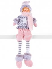 Figurină MagicHome Crăciun, Băiat cu pălărie înaltă, material, roz-gri, 17x12x54 cm