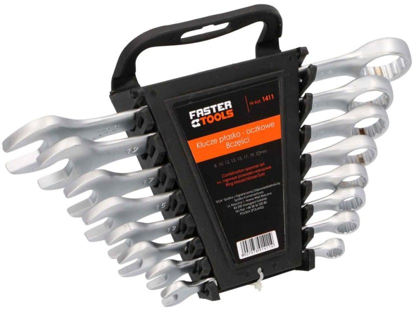 Satz Steckschlüssel auf Halter 8-tlg., 8-22 mm, satiniert, FASTER TOOLS