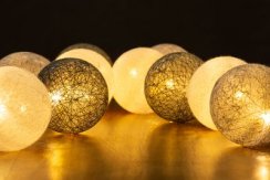 MagicHome Cotton Balls 3 odtenki, 10 LED, PE / bombaž, 2xAA, enojna osvetlitev, osvetlitev, L-1,35 m