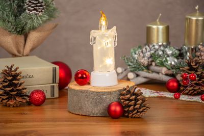 Svíčka MagicHome Vánoce, 3x LED, teplá bílá, interiér, 5x13,5 cm