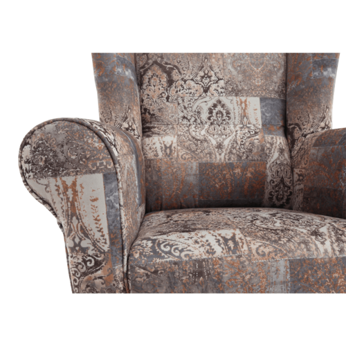 Fotel ze stołkiem, tkanina wzór vintage, ASTRID