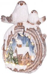 Božićni ukras MagicHome, Ptice s kućicama, LED, keramika, 3xAAA, 33,3x16,5x47 cm