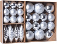Hängendes Ornament-Mix-Kugel-/Eiszapfen-Set, 31-teilig, silberfarbener Kunststoff