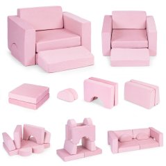 Moduláris gyermekszék, 8 puha párnával, összecsukható - rózsaszín ECOTOYS