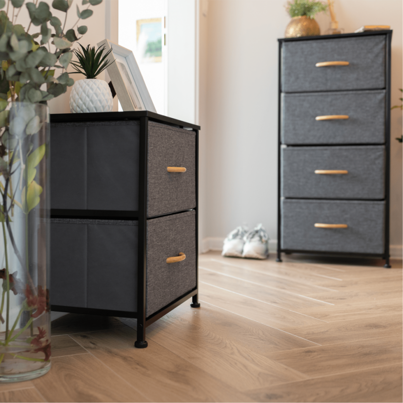 Komoda z szufladami materiałowymi, czarny/ciemnoszary, PALMERA TYP 2 (akce)