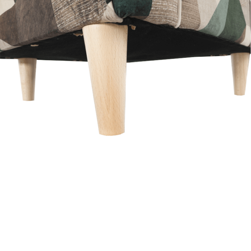 Fotel puchowy ze stołkiem, tkanina brązowo-zielony wzór, ASTRID