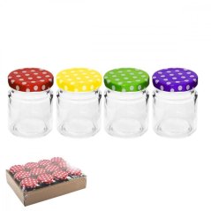 Pojemnik na konserwy TO 48 75ml przezroczyste szkło, opakowanie 12 szt., wieczko w kropki