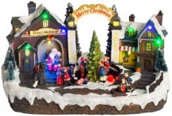 MagicHome karácsonyi dekoráció, Village, 15 LED, színes dallamokkal, 3x AA, belső, 33,50x18x20 cm