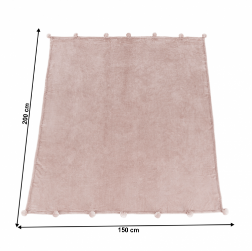 TEMPO-KONDELA LUANG, plišasta odeja s pom pomi, pudrasto roza, 150x200 cm