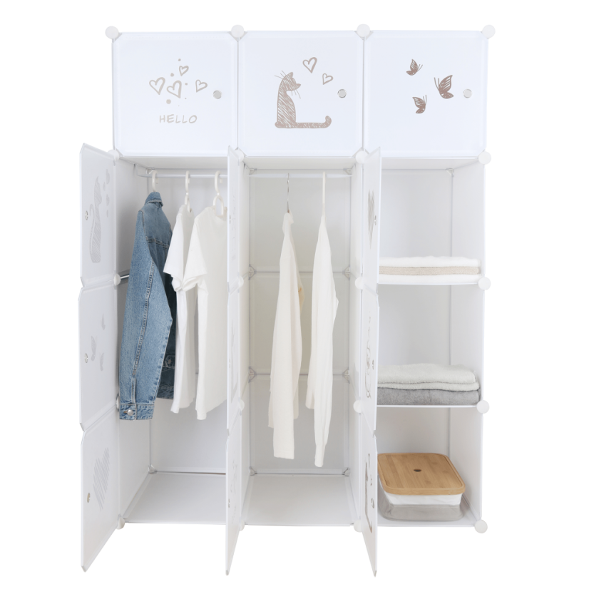 Modularer Kleiderschrank für Kinder, weiß/braunes Kindermuster, KITARO