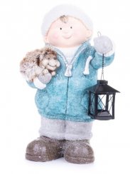 Personaj de Crăciun MagicHome, Băiat cu lanternă și arici, ceramică, 23x20x39,5 cm
