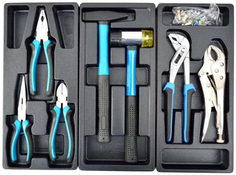Werkzeugschrank mit 6 Schubladen, bestückt mit 245 Werkzeugen, 685x455x900 mm, GEKO