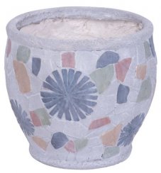 MagicHome Dekoration, Blumentopf mit Mosaik, grau, Keramik, 27,5x27,5x25 cm