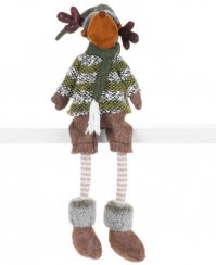 Figura MagicHome Crăciun, Băiat ren în pantaloni scurți, țesătură, verde-maro, 21x14x70 cm