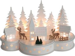 MagicHome karácsonyi dekoráció, Falu szarvassal, 10 LED meleg fehér, 2xAA, MDF, 30x14x19,5 cm, 30x14x19,5 cm (akce)