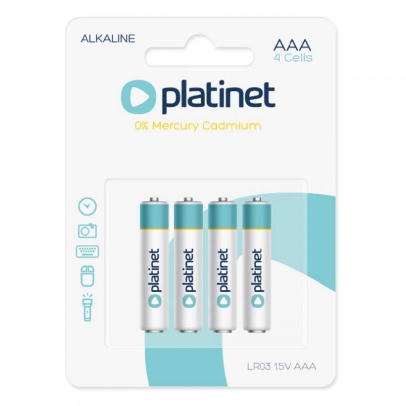 Monozelle Alkaline AAA/LR03 1,5 V, Blister 4 Stück PLATINET, Batterie KLC (akce)