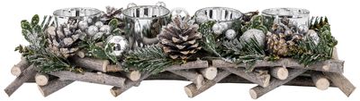 Ikebana MagicHome Weihnachten, Holz, Silber, Advent, 40x14x8 cm